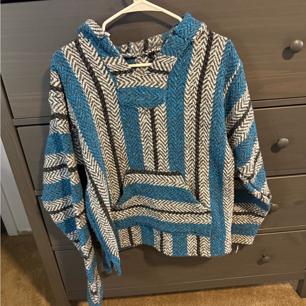Chevron Patterned Blue and Gray Women's Sweater